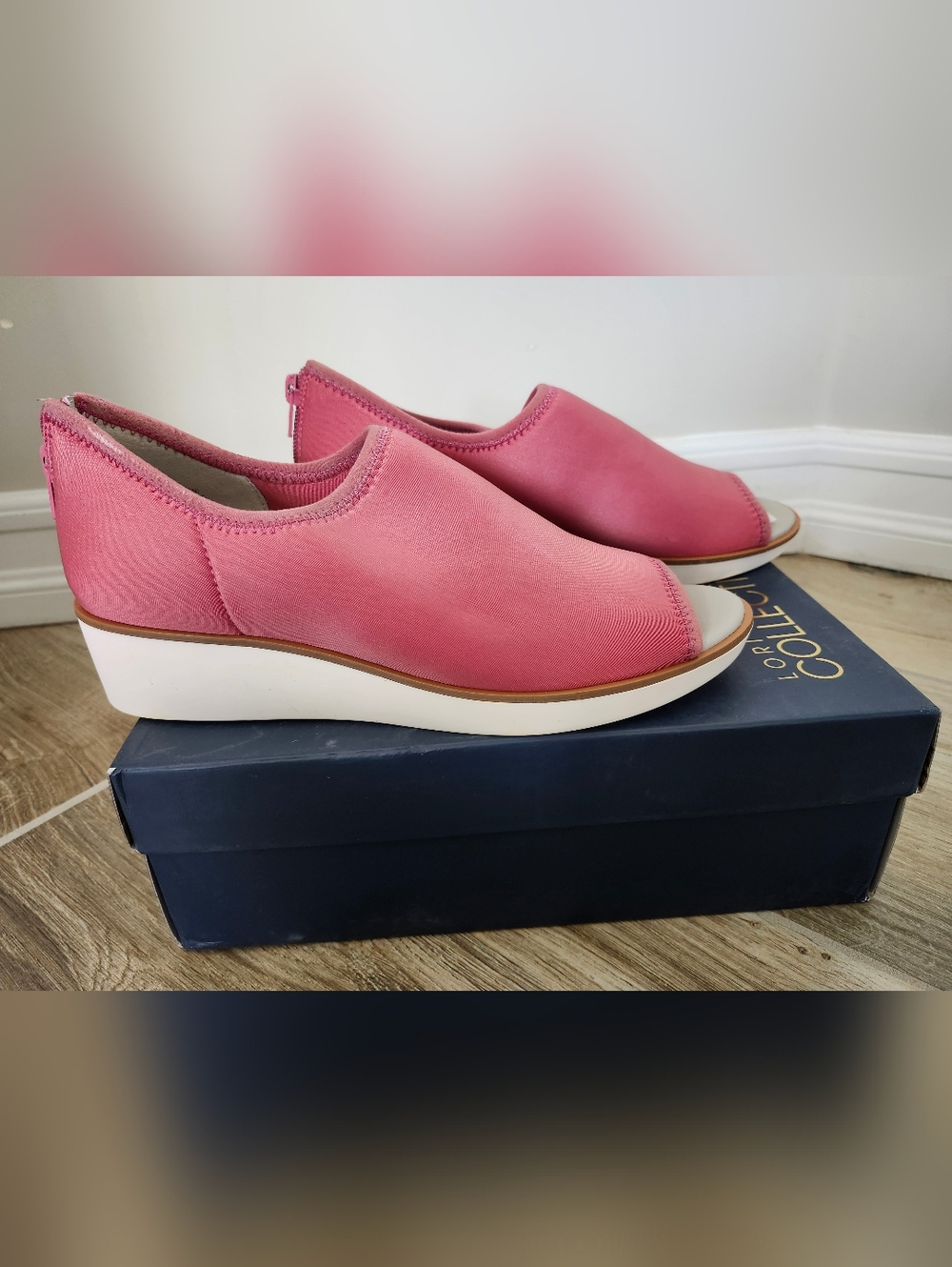 LORI GOLDSTEIN LI-Siani Stretch Knit Slip On Open Toe Wedge Rose Sneaker 8